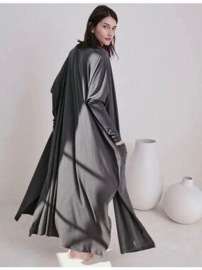 lunya Pima cotton charcoal gray long robe